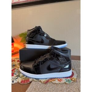 Jordan 1 Mid SE Space Jam Black Dark Concord White Patent Leather DV1308 004